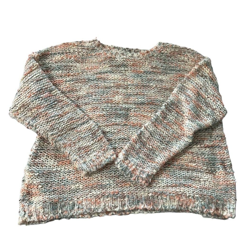 Lumiere women's size small knit sweater, orange, green and cream